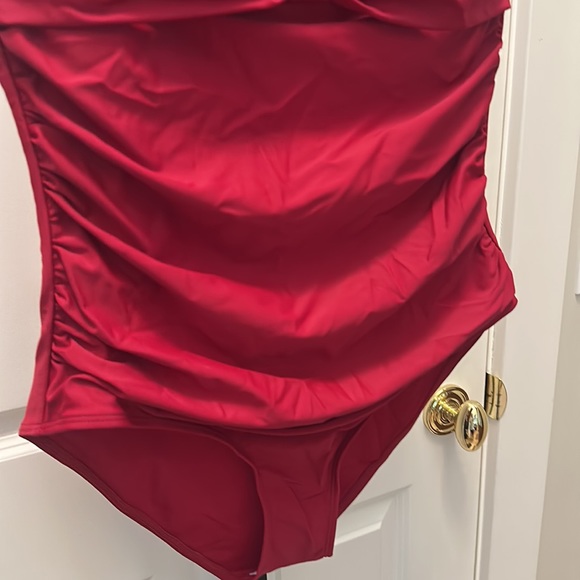 Tempt Me Red Ruched Halter One Piece Swimsuit NEW - Picture 4 of 8